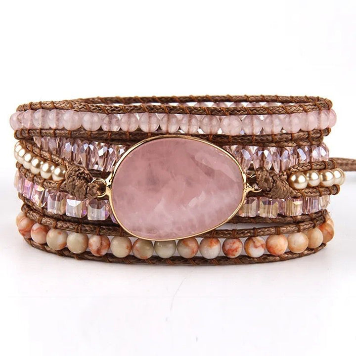 Rosa Wickelarmband aus Quarz Steinen - Boho Hippie Armband 