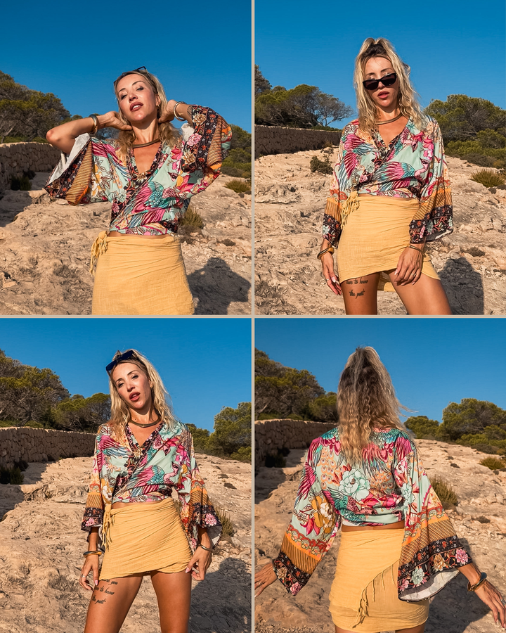 Sommer Wickelbluse farbig Damen | Damen Wickelbluse mit exotischem Print