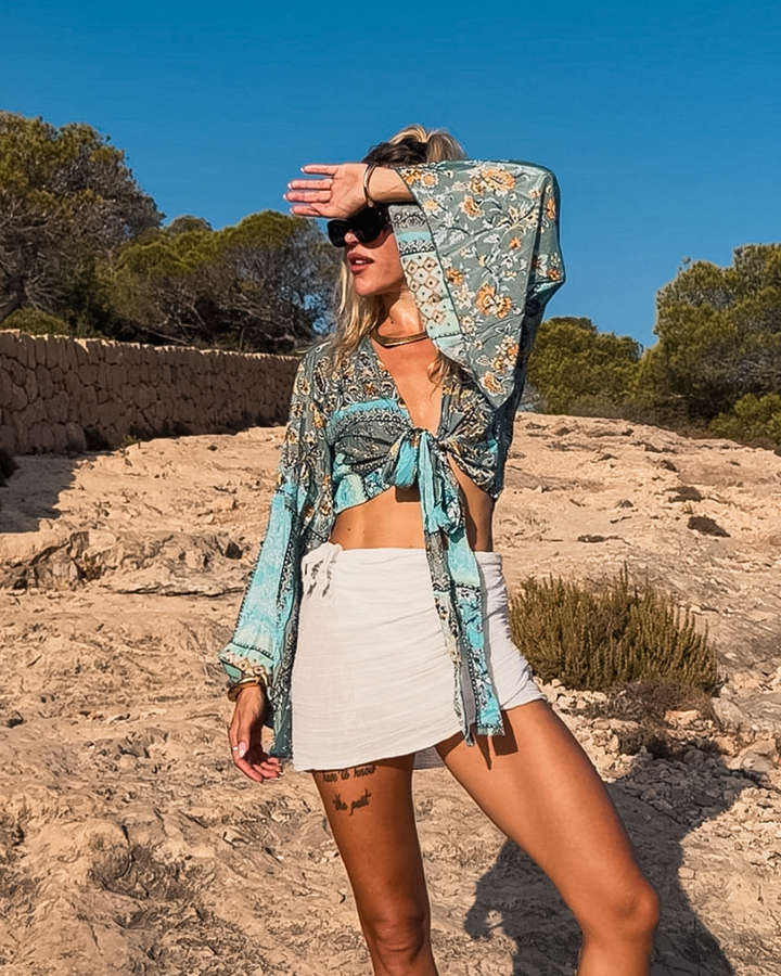Hippie Wickelbluse Sommer | Paisley Fledermausärmel Blusen Shirt 