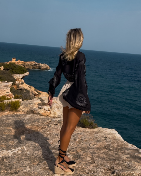 Boho Chic Damen Bluse in schwarz 