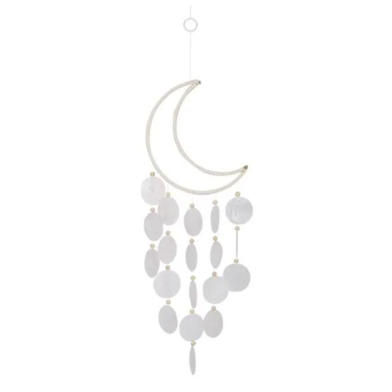 Mond Windspiel mit Muschel Kreisen die im Wind wehen - Boho Dekoration Wohnaccessoires 
