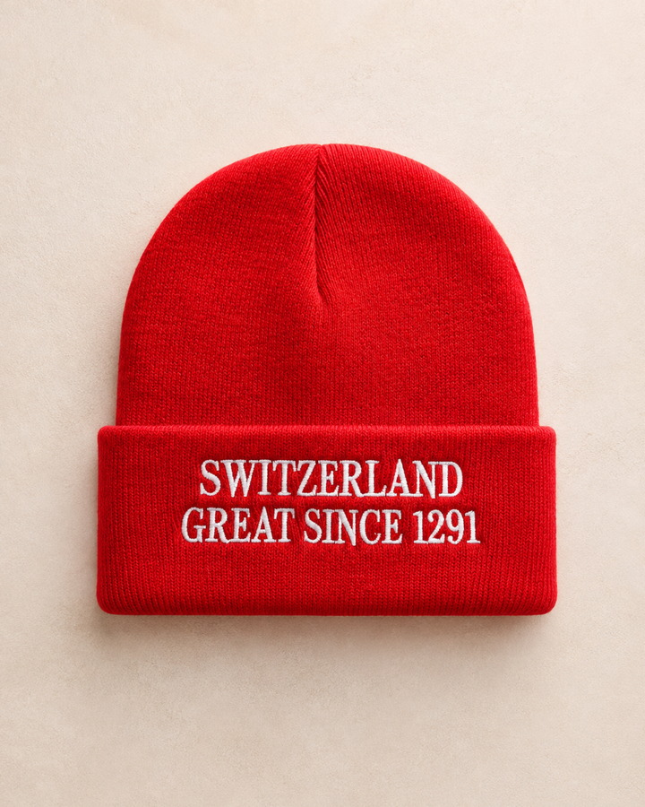 Schweiz Wintermütze rot mit weissem Switzerland Great Since 1291 Schriftzug