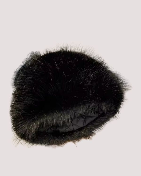 schwarze Fischerhut Bucket Hat Kunstfell Wintermütze - Russki Luxus Winterhut 