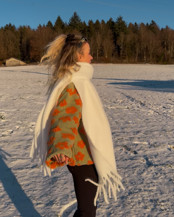 Schal mit Fransen Oversize | Weisser Cozy Schal 