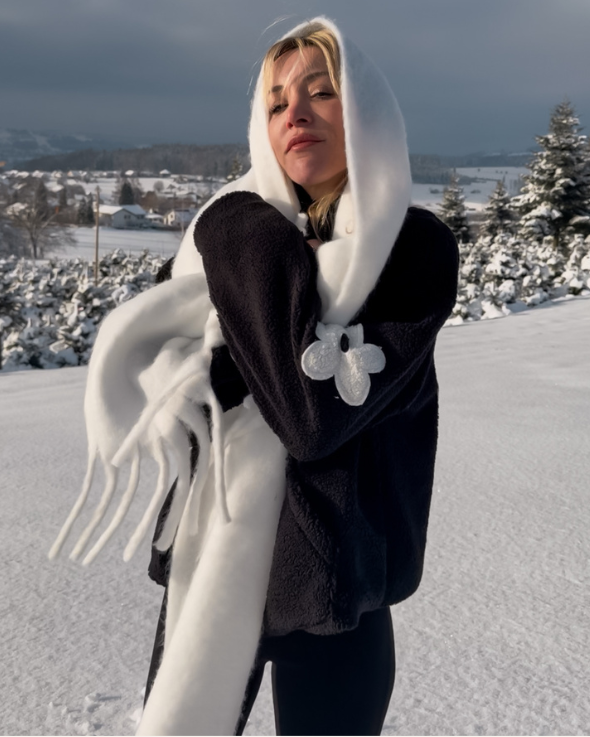 Schal mit Fransen Oversize | Weisser Cozy Schal 