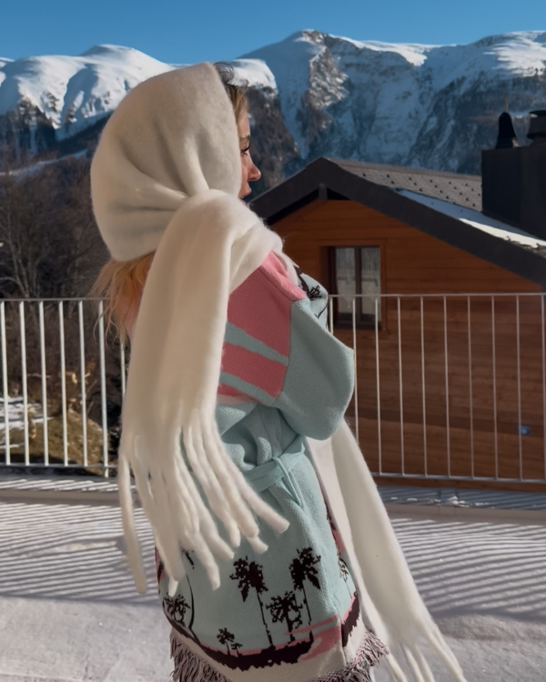 Oversize Winter Schal Damen | Weisser XXL Kuschel Schal 