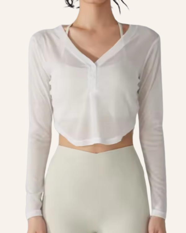 Leichtes Yoga-Shirt mit V-Ausschnitt in weiss