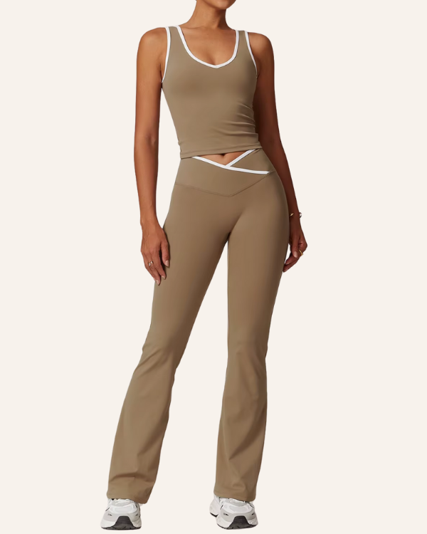 Braunes Sport-Set Damen mit Flare-Leggings und Top