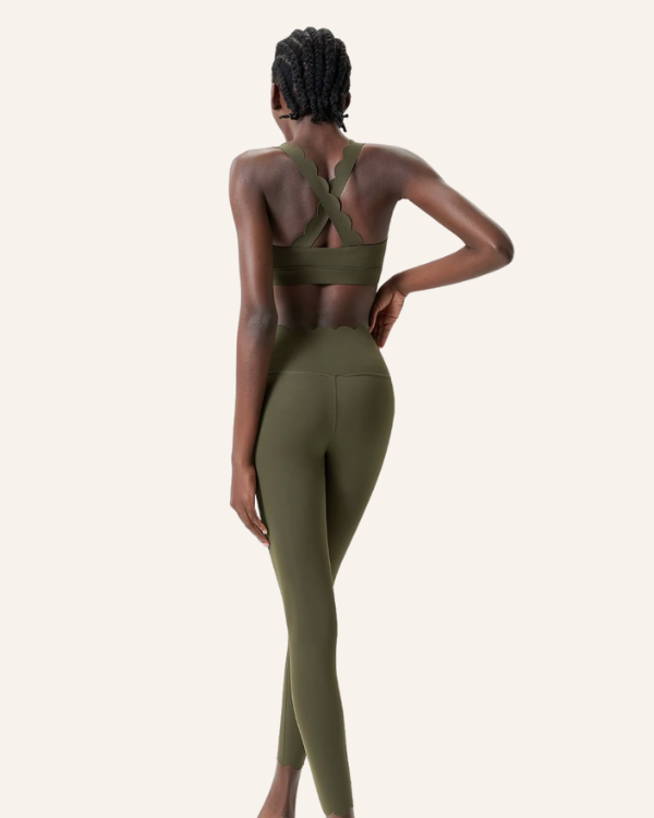 Fitness-Set in schlichtem, elegantem Stil - dunkelgrünes Damen Sportoutfit Set 