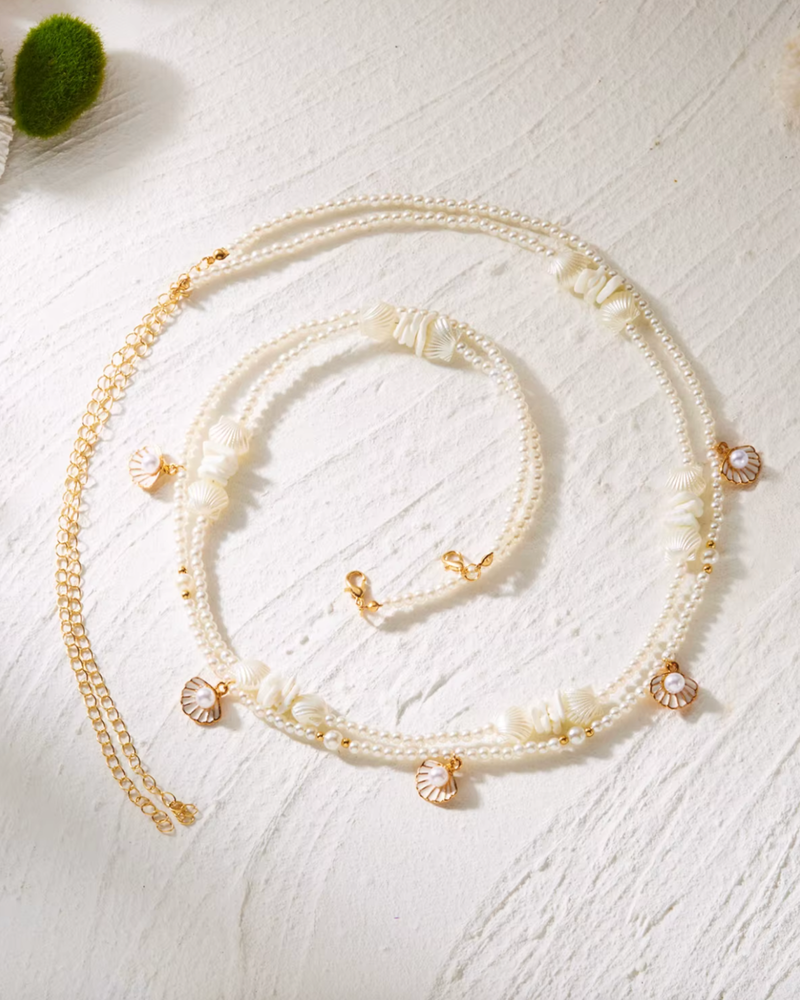 Taillenkette mit Perlen für Sommeroutfits | Beach Schmuck mit Muschel Anhängern