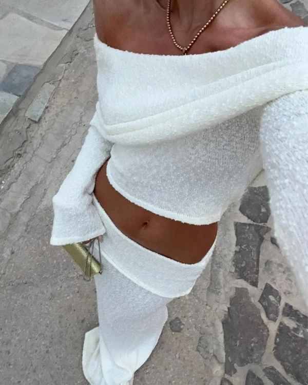 Offshoulder-Cut mit langen Ärmeln - Bouclé-Textur: weich & hochwertig