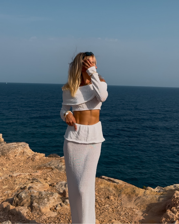 Weisser Zweiteiler mit Top & Maxirock - Damen Sommer Look Chic