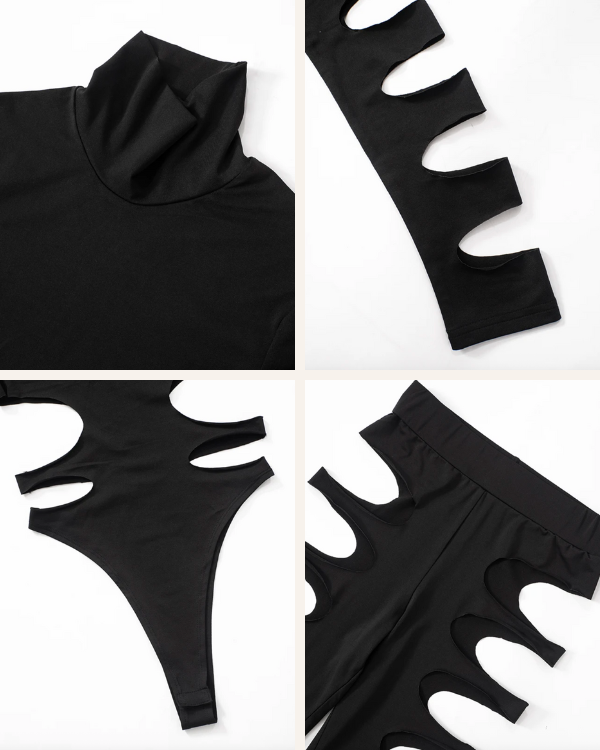 Detail Aufnahmen von Leggings und Bodysuit mit Cut-Outs 