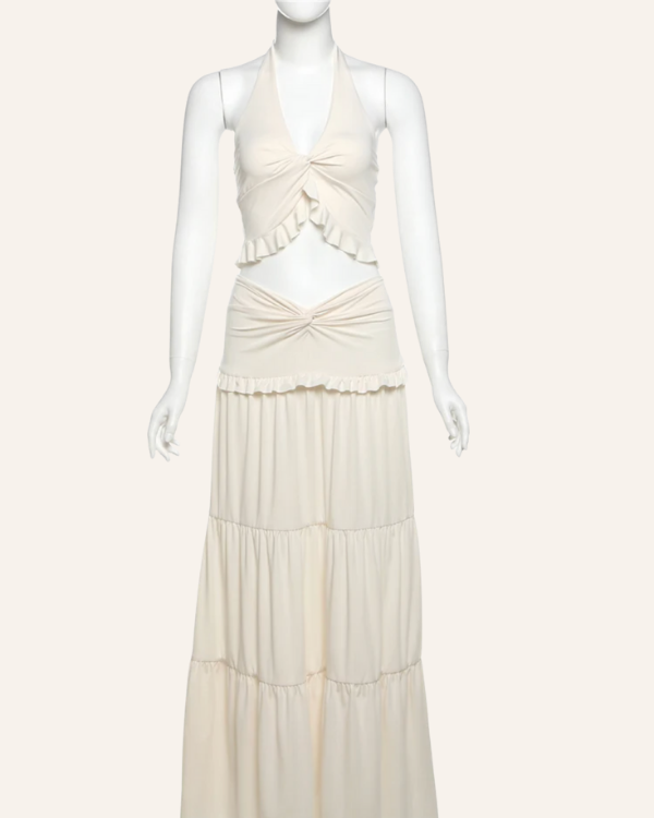 Eleganter Zweiteiler für Urlaub - Damen Outfit mit langem Rock 