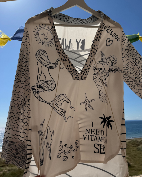 langarm luftiges Damen Sommer Shirt mit Kragen und Text I need vitamine Sea