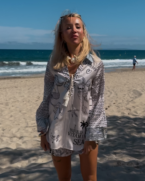 Stillvolle Damen Zweiteiler Set mit Beach Strand Motiven I need viramine Sea 