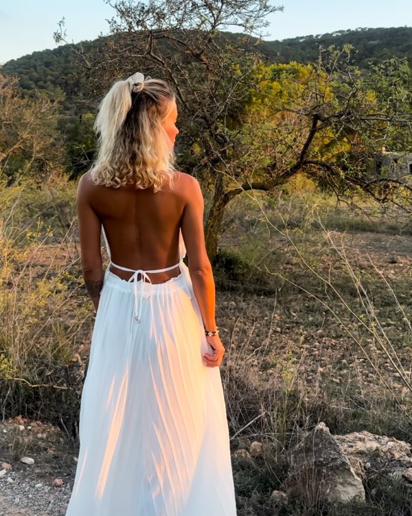 Chices Damen Zweiteiler Set aus Plissee Rock und Rückenfreiem Oberteil mit Ausschnitt 