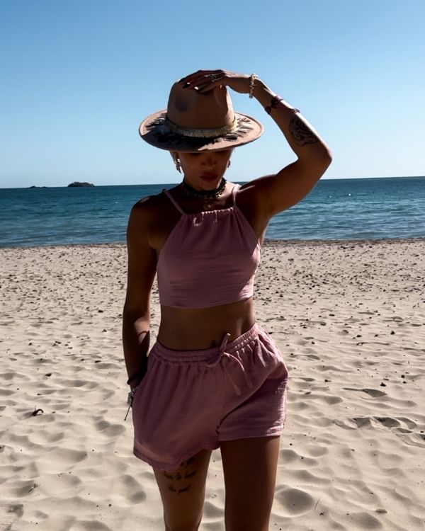 Altrosa Sommer Strand Zweiteiler Set Damen - Baumwolle Set aus kurzer Hose und Top 