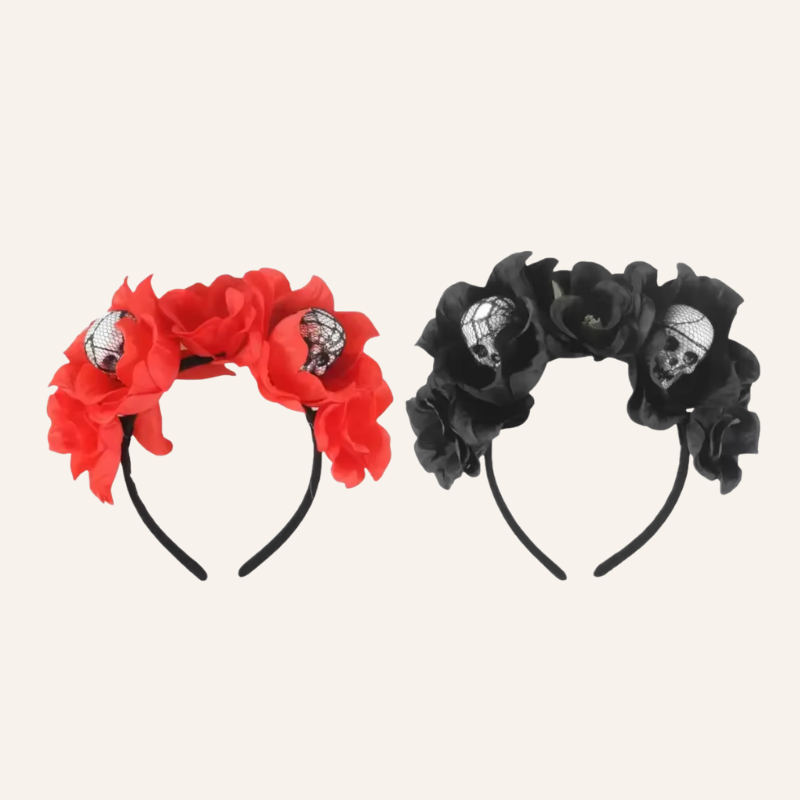 Halloween Haarspangen Mit Rose & Totenkopf – 2 Stück Set, Blau & Weinrot, Für Partys & Kostüme