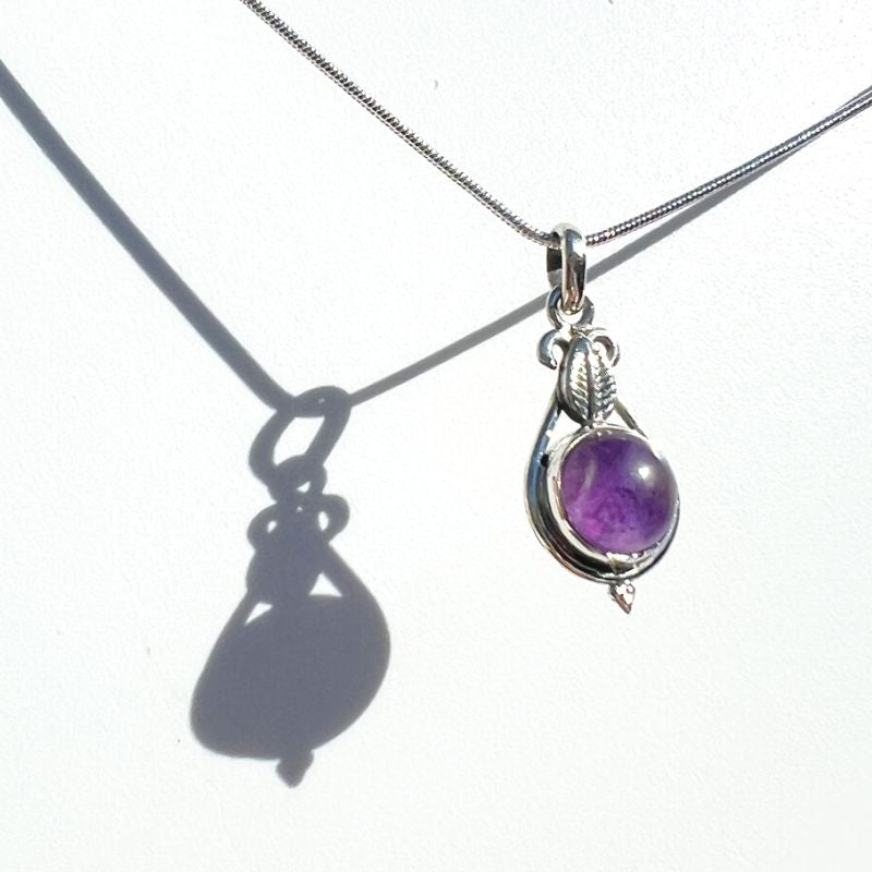 Natuerlicher violetter Amethyst Edelstein Anhaenger - Sterling Silber 925 Kraft Stein Amethyst 