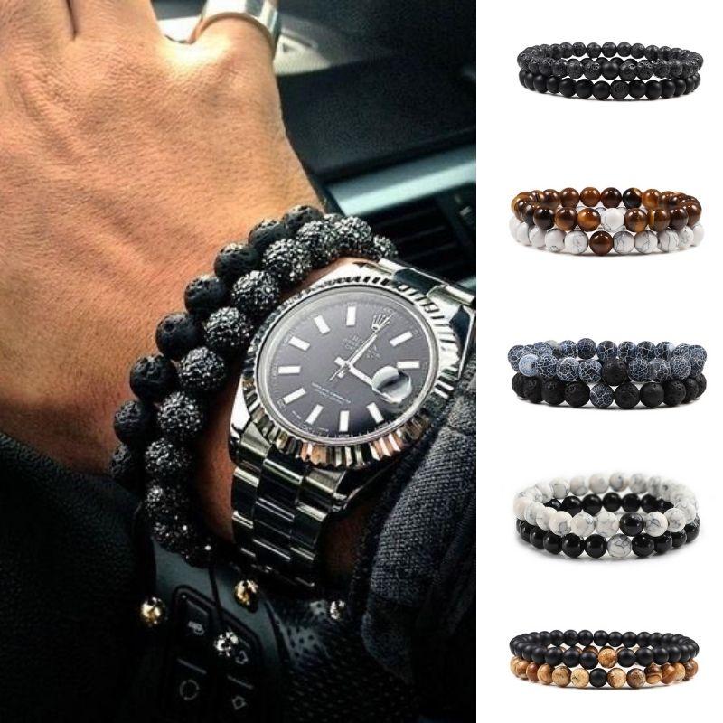 Armband Männer Herren | Armband Sets aus Naturstein Perlen | Herren Handgelenk Schmuck