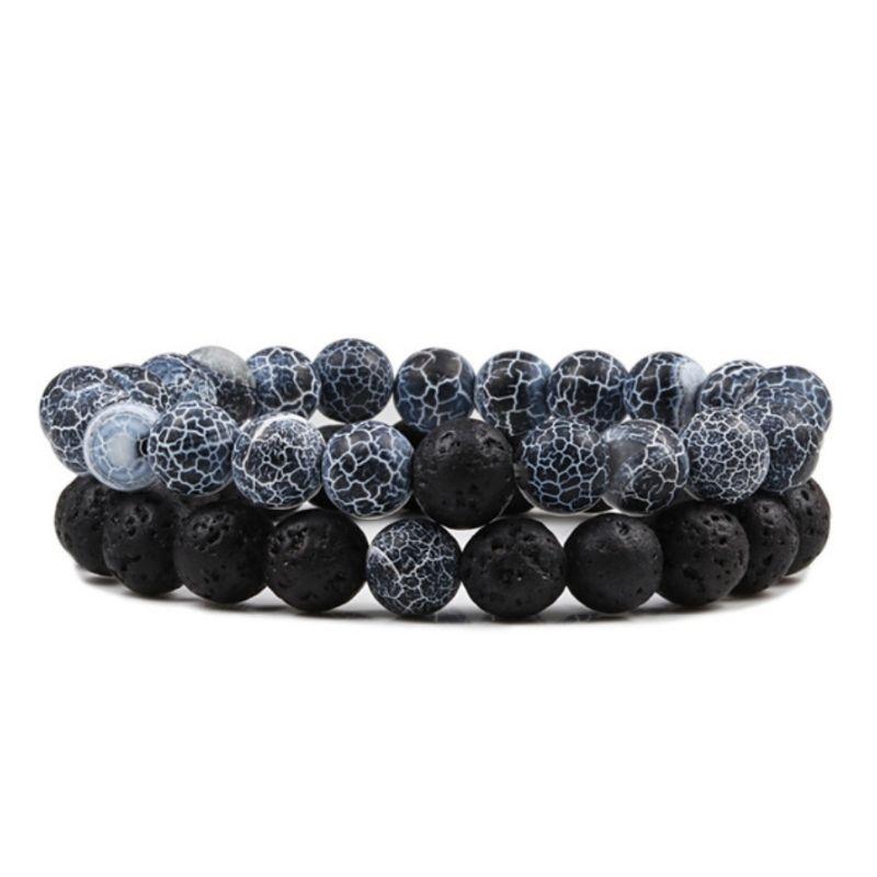 Blaue und Schwarze Lavastein und Naturstein Perlenarmband Armband Herren