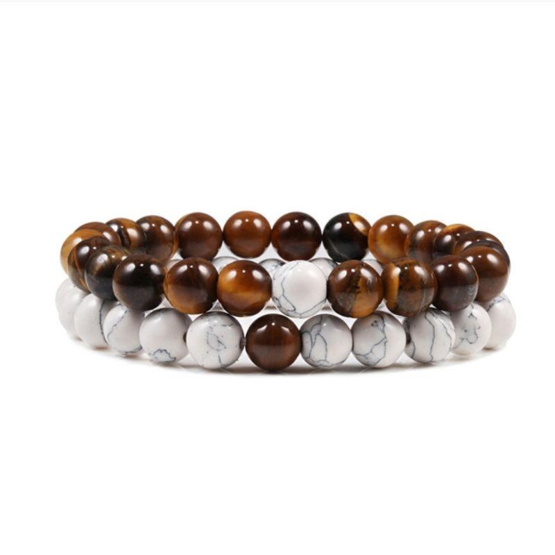 Weisse und braune Naturstein Perlen Armband Herren Schmuck Schweiz