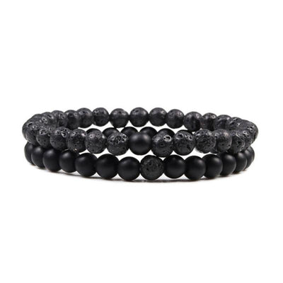 Schwarze Perlen Armband Herren | Lavastein Perlen Armband Männer