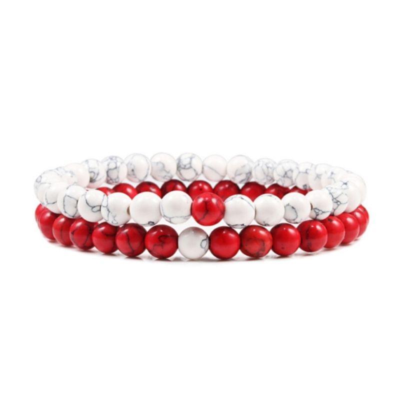 Weiss rote Naturstein Perlen Armband Herren Männer - Schmuck Handgelenk Schweiz online kaufen