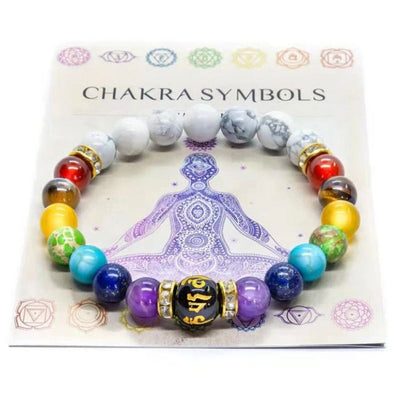 Weisse Naturstein Perlen gemischt mit farbigen Chakra Naturstein Perlen Armband Modeschmuck