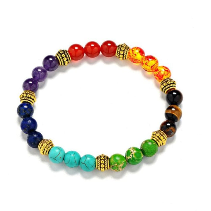 Farbiges Edelstein Perlen Armband in den 7 Chakra Farben