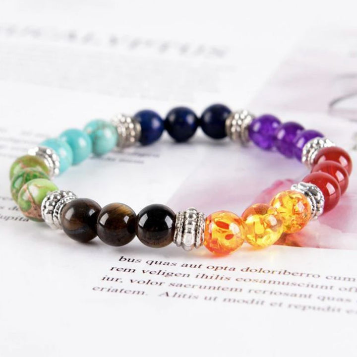 Chakra Armband aus farbigen Edelstein Perlen - Unisex Armkette fuer Handgelenk