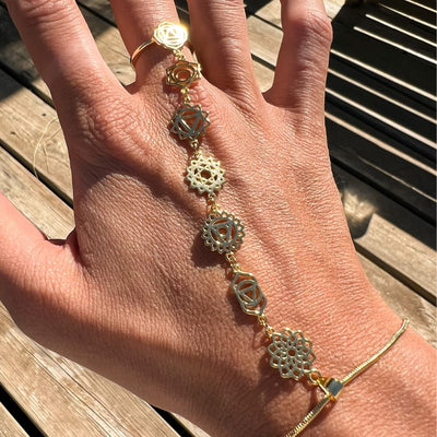 Goldenes Echt Silber 925 Schmuck Armband mit Chakra Symbolen Zeichen 