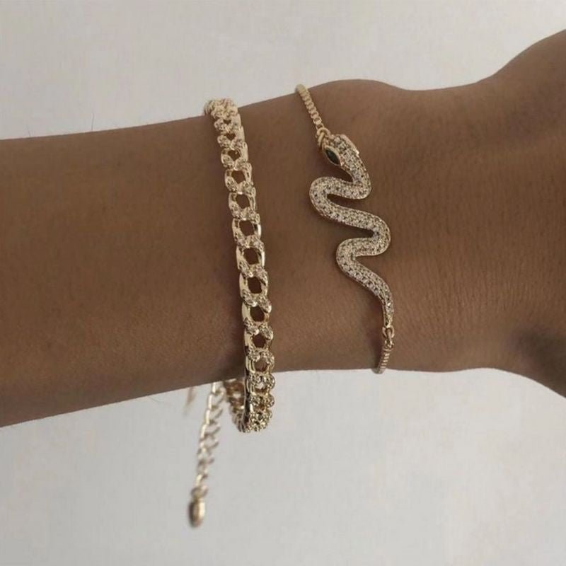 Goldene Armketten Gliederketten Armband mit Schlangen Symbol - Damen Modeschmuck fuer Handgelenk online kaufen