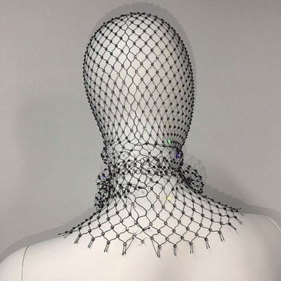 Fischnetz Tarnnetz fuer Gesicht und Kopf aus schwarzem Netz mit Glitzersteinen 