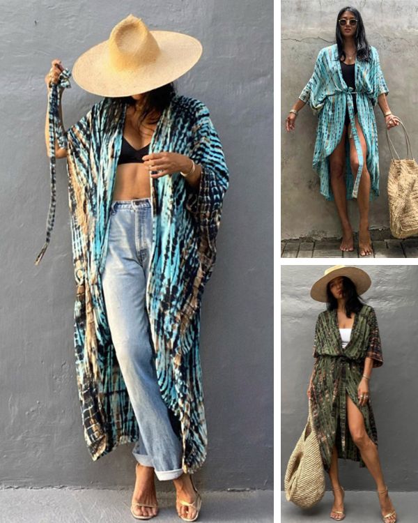 Batik Tie Dye Kimono aus Rayon Stoff in diversen Farben