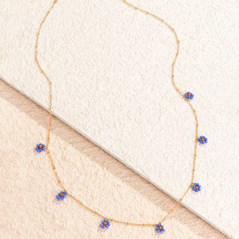 goldene feine Bauchkette fuer um die Taille - Blumen Bauchkette Perlenblumen in blau