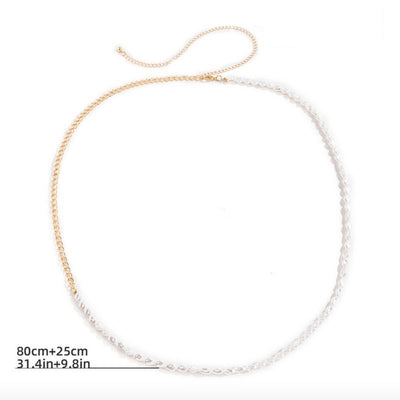Weisse Perlenkette fuer um Bauch / Taille - Modeschmuck Bauchkette zum einstellen 