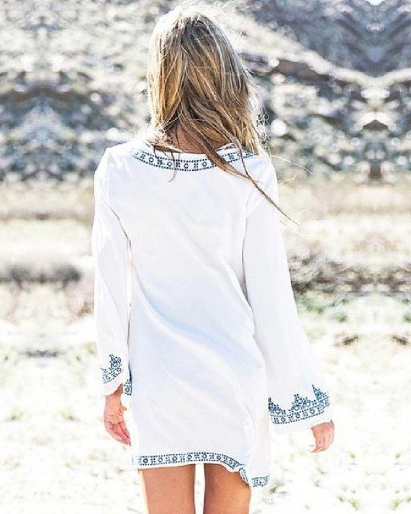 Weiss Blaues Shirt Kleid im Boho Style - Damen Ibiza Boho Fashion online kaufen