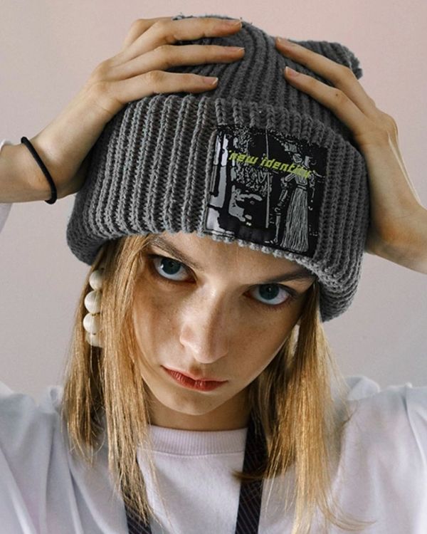Graue Fashion Oversize Style Beanie Muetze