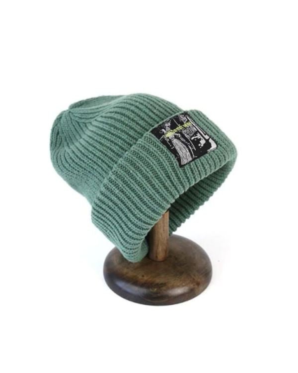 Gruene Oversize Beanie Muetze aus geripptem Material - Wintermuetzen Beanies kaufen