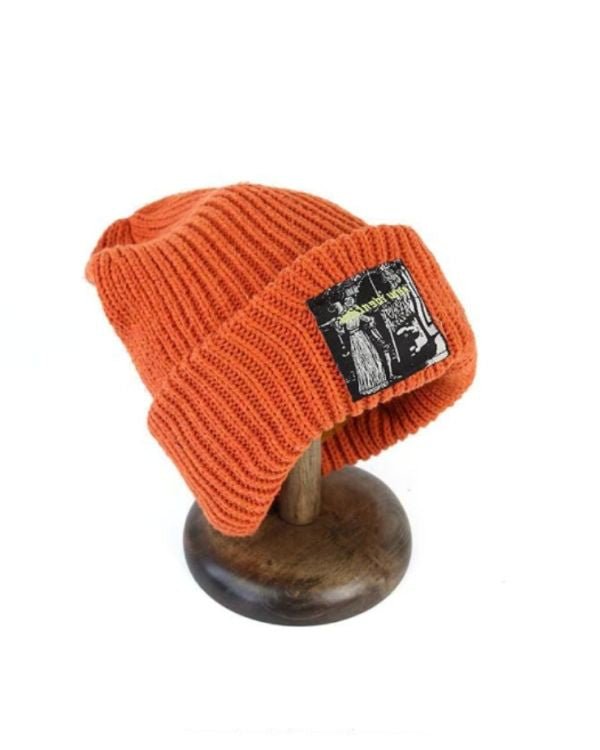 Beanies Unisex Damen und Herren - Orange Wintermuezte aus geripptem dickem Stoff