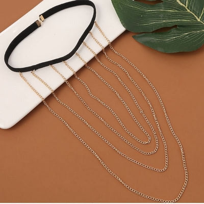 Beinkette in silber mit schwarzem Gummiband fuer Oberschenkel 