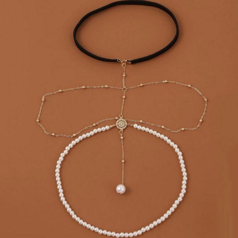 Perlen Schmuck Beinkette mit feinen goldenen Ketten
