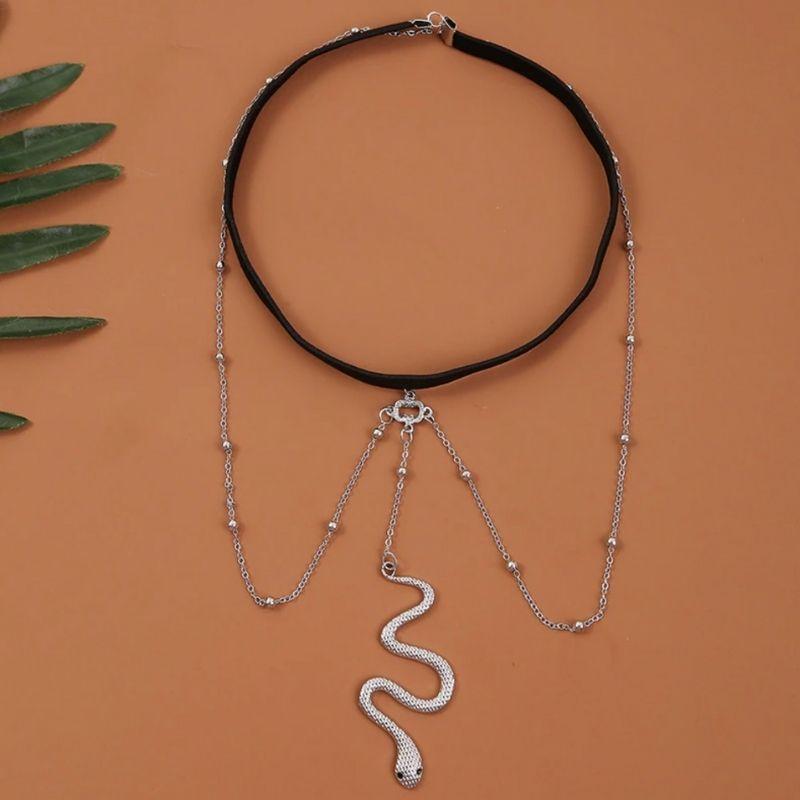 Silberne Beinkette mit Schlangen Symbole und elastischem Gummi