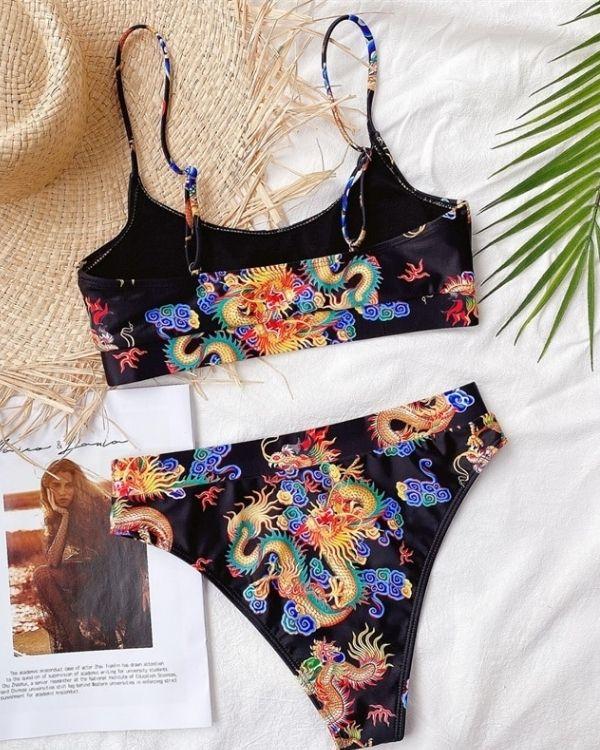 Bikini Bademode Japanese Style Farbige Drachen
