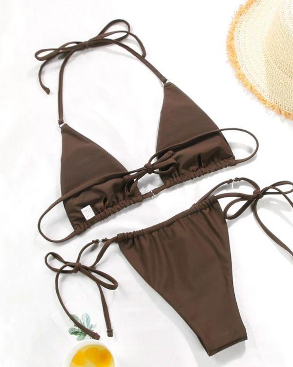 Braune Damenmode Schweiz - Triangel Bikini und Bikinihose Slip Tanga
