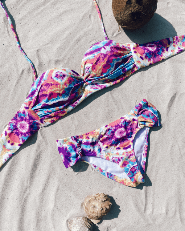 Bandeau Bikini Oberteil und Bikini Höschen im Batik TIE DYE Style