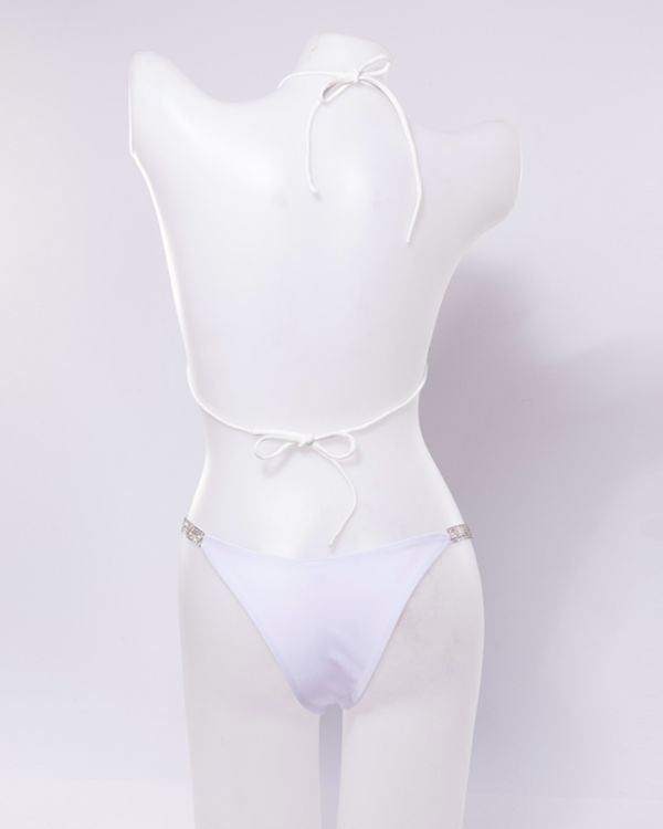 weisses Bademode Bikini Set mit Glitzersteinen