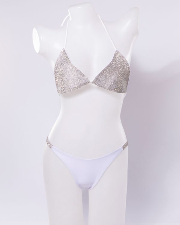Glitzer Strass Steine Bikini Set Triangel mit silbernem Glitzer Gems 